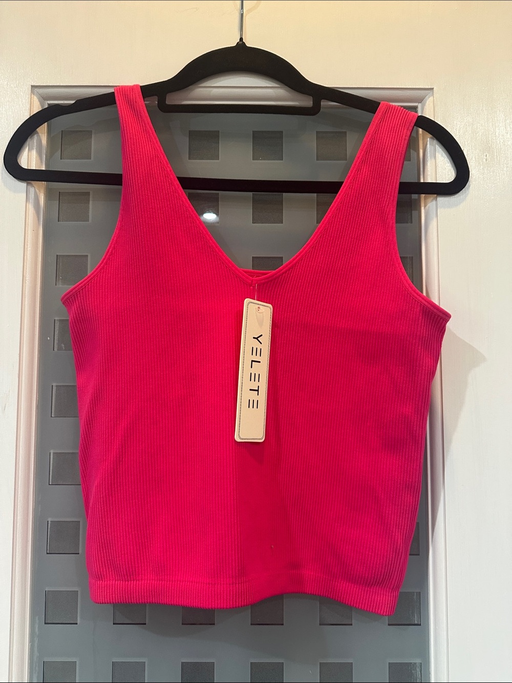 Yelete Vibrant Pink Ribbed V-Neck Tank